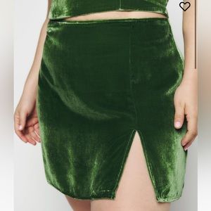 Reformation Green Velvet Mini Skirt